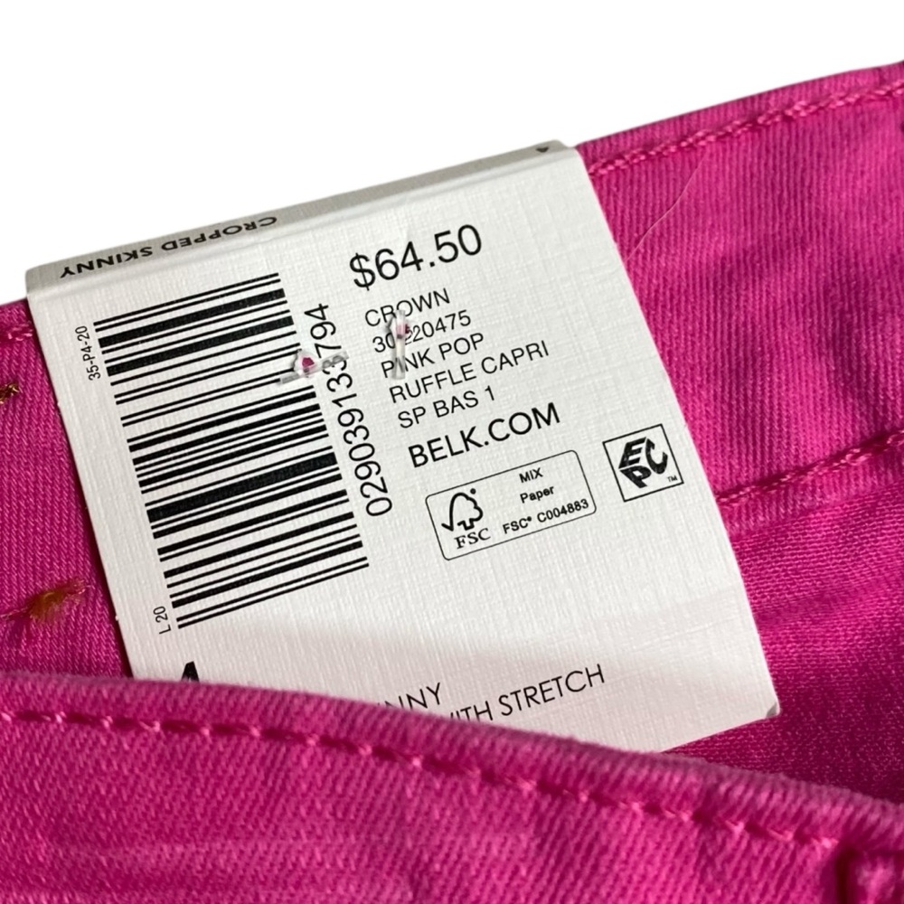 CROWN & IVY Crop Ruffle Capri Denim Jeans Pants Hot Pink Sz 4 NWT - Picture 6 of 7